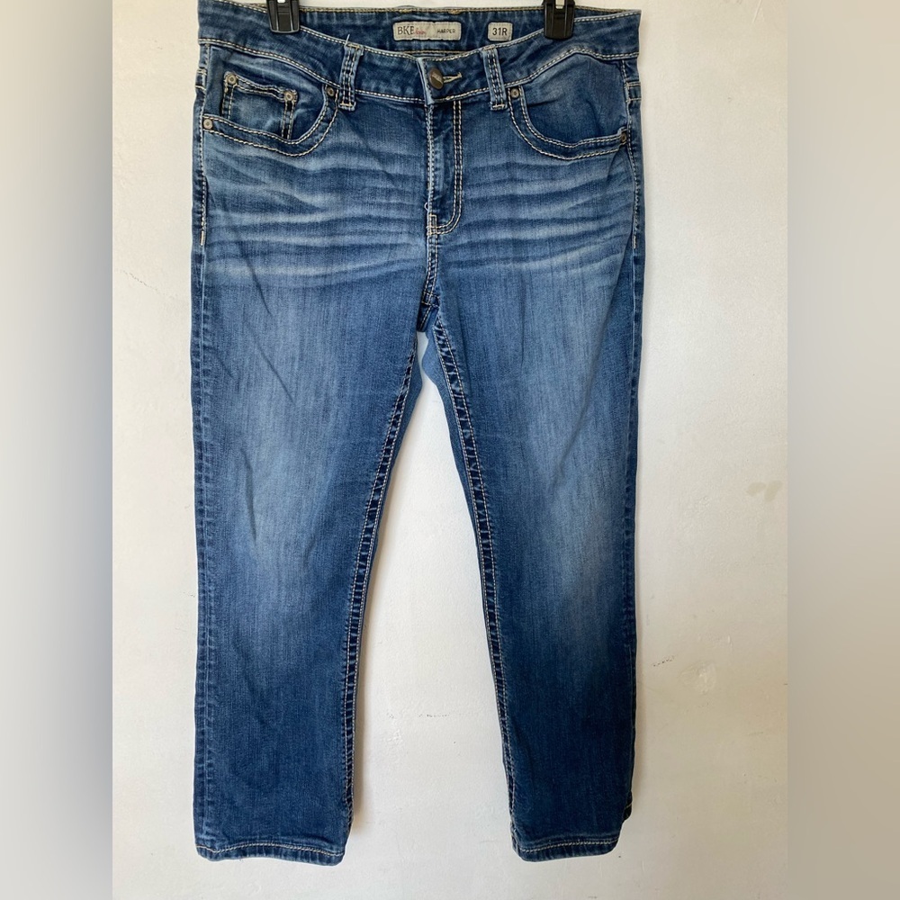 BKE Harper 31R Blue Straight denim cowgirl western Jeans with Classic Fading - Picture 2 of 6